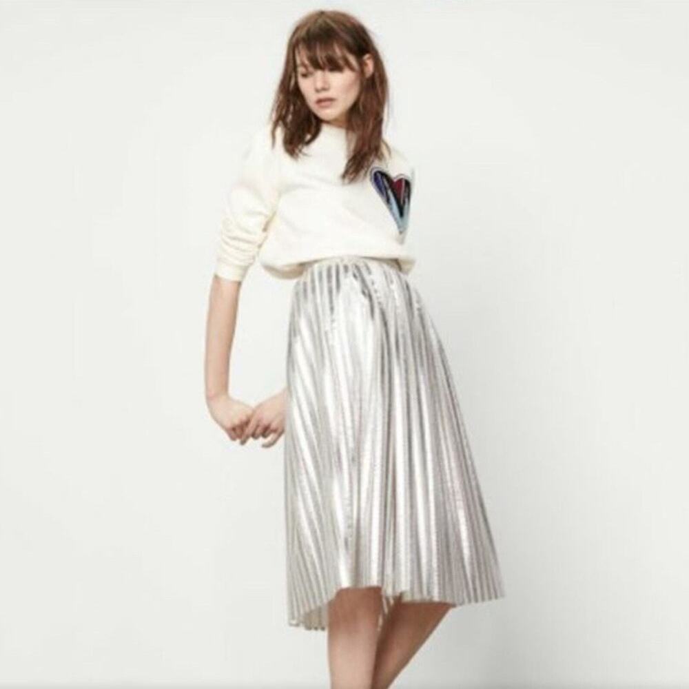 MAJE Jaures Mesh Jupe Metallic Midi Skirt